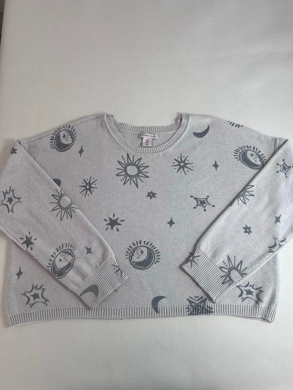Sincerely Jules XL Celestial Sun Moon Stars Cropped Knit Sweater Whimsigoth